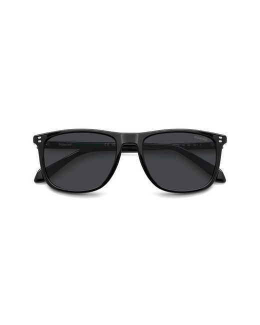 Polaroid Black 55Mm Polarized Rectangular Sunglasses for men