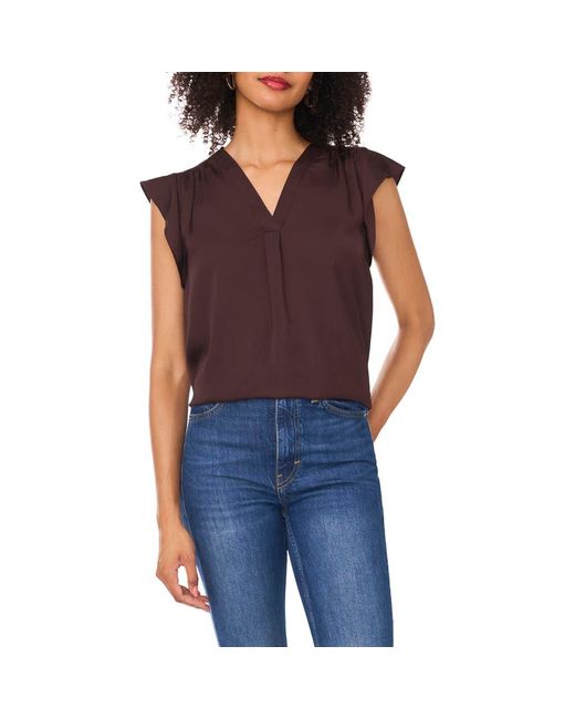 Vince Camuto Blue Ruffle Sleeve Satin Top
