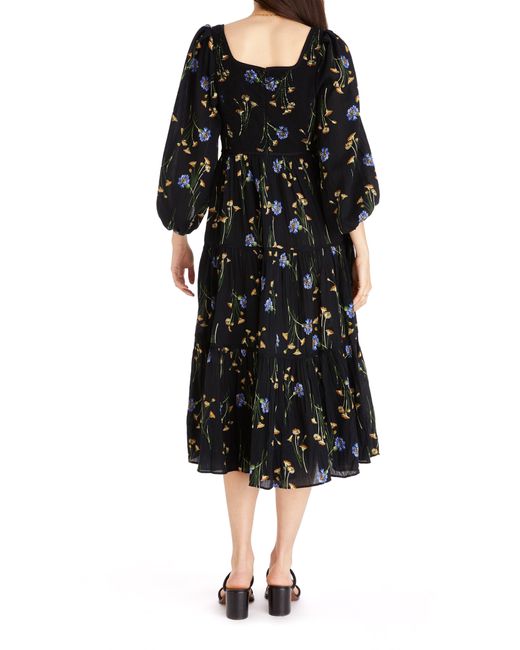 Madewell Black Xiomara Floral Print Long Sleeve Cotton Dress