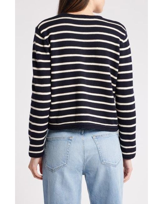 FRAME Blue Stripe Merino Wool & Cotton Cardigan