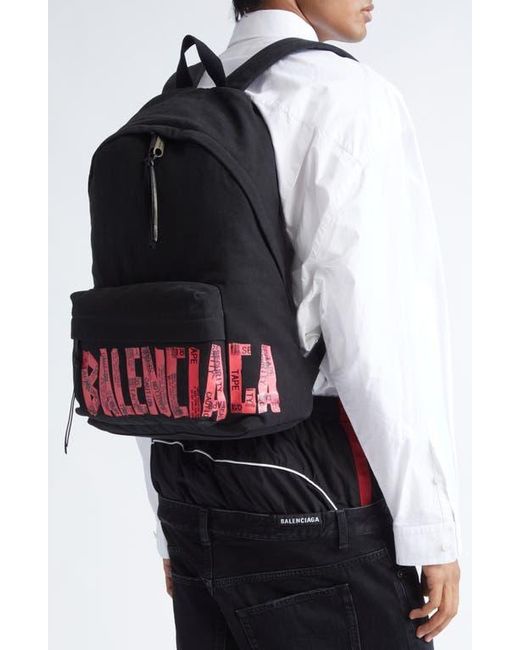 Balenciaga Black Tape Type Logo Canvas Backpack for men