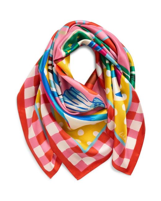 Echo Pink Beach Picnic Silk Square Scarf