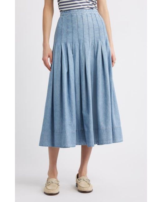 The Great Blue The Rhythm Pleated Chambray Midi Skirt