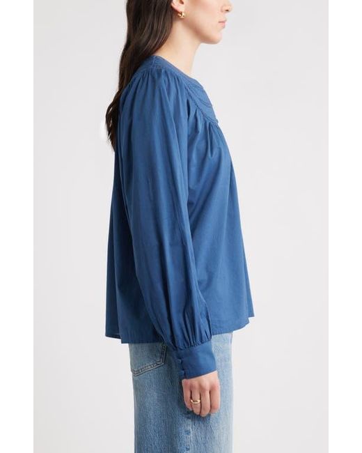 Caslon Blue Cotton Voile Popover Top