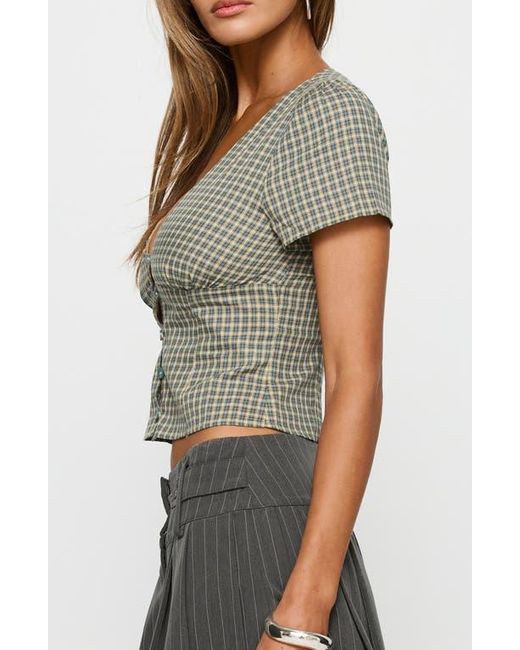 Princess Polly Gray Isolda Check Cotton Button-Up Top