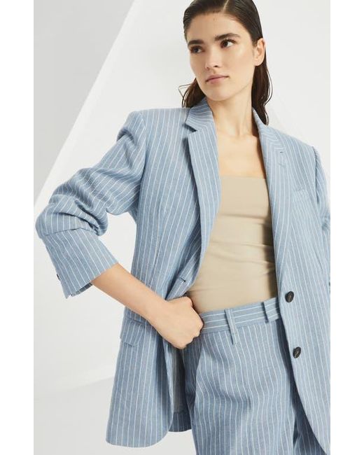 Brunello Cucinelli Blue Twill Blazer With Monili