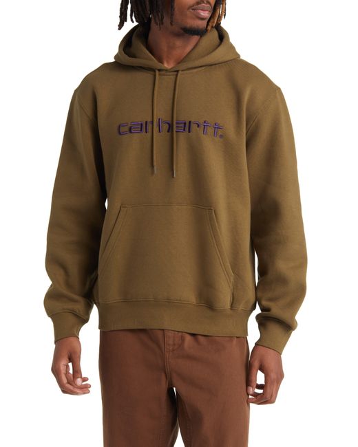 Carhartt Logo Embroidered Hoodie in Brown for Men