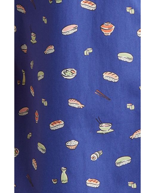 Johnston & Murphy Blue Sushi Print Short Sleeve Cotton Button-down Shirt for men