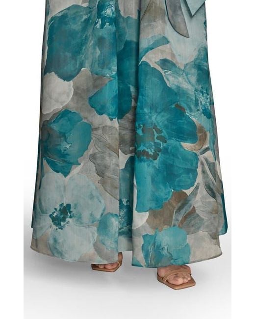 Donna Karan Green Floral Strapless Fit & Flare Gown