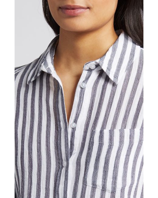 Caslon Blue Caslon(r) Stripe Cotton Gauze Button-up Shirt