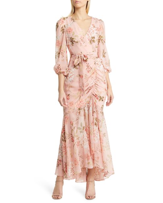 Eliza J Floral Ruched Maxi Dress in Pink | Lyst