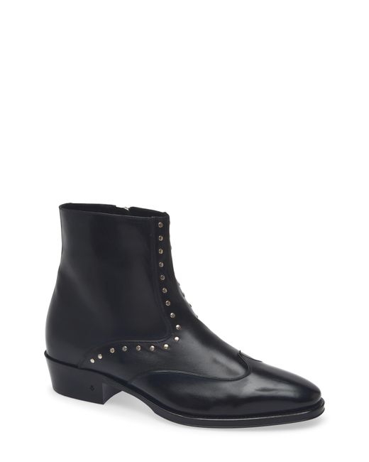 John Varvatos Black Ludlow Stud Wingtip Zip Boot for men