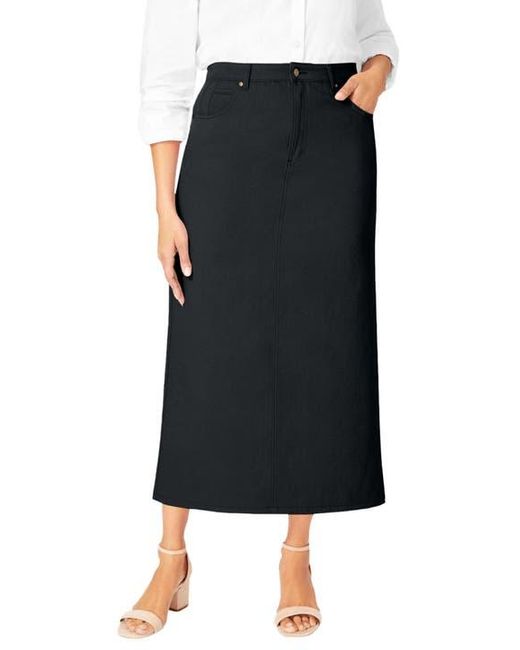 Jessica London Black Classic Cotton Denim Midi Skirt