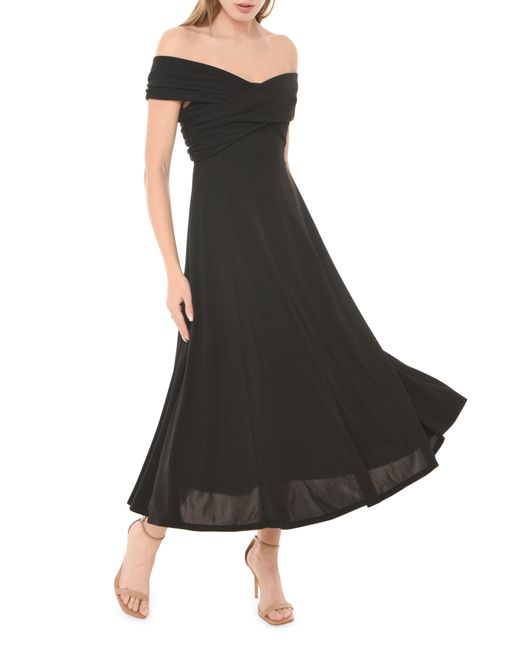 Wayf Black Lucy Crossover Off The Shoulder Midi Dress