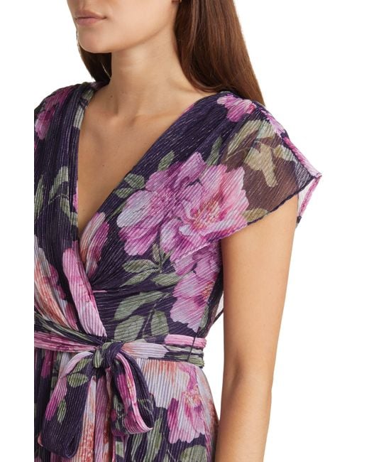 Eliza J Purple Floral Print Tie Waist Maxi Dress
