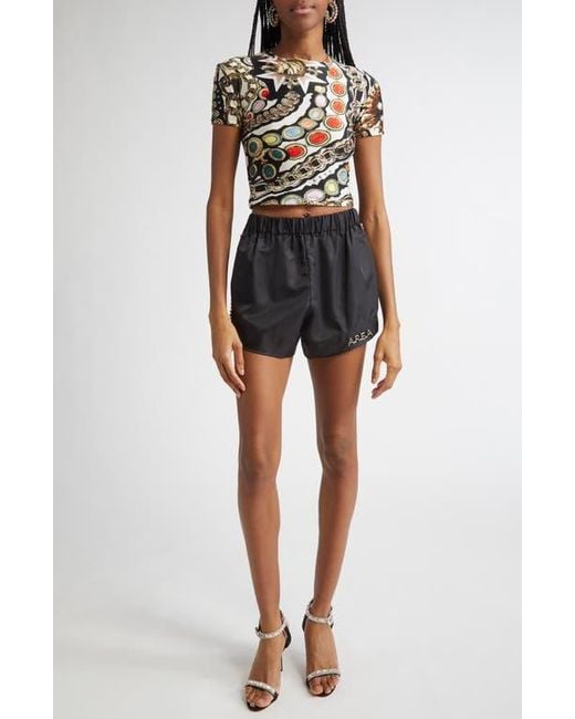 Area Black Gemstone Chain Print Crop Top