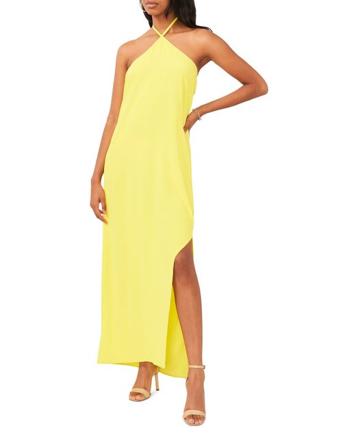 Vince Camuto Yellow Asymmetric Halter Maxi Dress