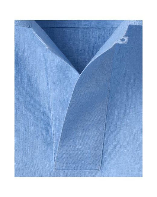 Mango Blue Solid Slub Linen Polo for men