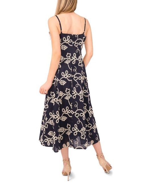Cece Multicolor Embroidered Godet Pleat Cotton A-Line Dress