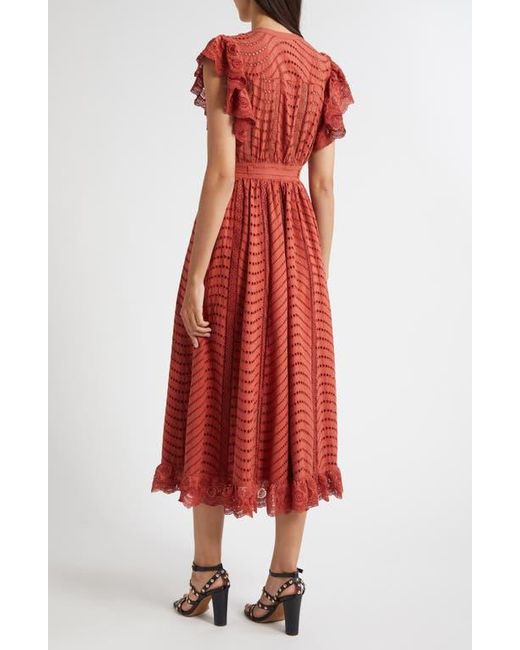 Ulla Johnson Red Olga Flutter Sleeve Midi Dress