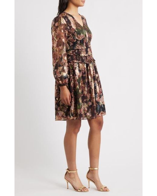 Eliza J Brown Metallic Floral Long Sleeve Dress
