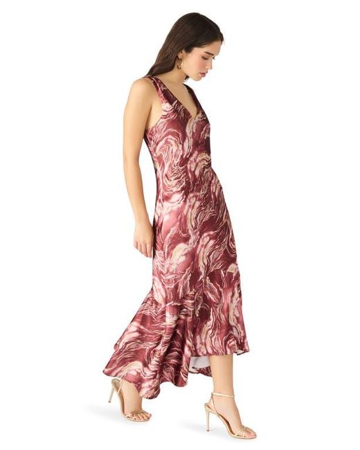 Steve Madden Red Cade Marbleized Print Satin High-Low Dress