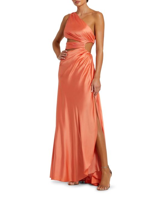 Mac Duggal Orange Cutout One-shoulder Satin Gown