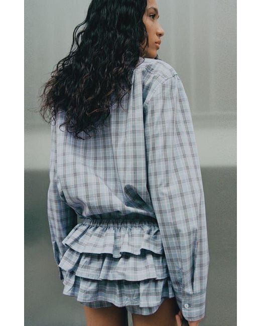 Mango Gray Ruffled Check Shorts