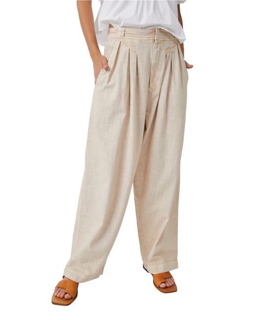 Free People Lotta Love Pleated Wide Leg Cotton Pants in Natural | Lyst