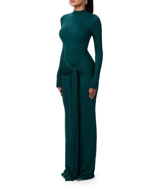 Naked Wardrobe Tie Front Long Sleeve Maxi Dress in Green | Lyst Naked Wardrobe Tie Front Long Sleeve Maxi Dress in Green | Lyst