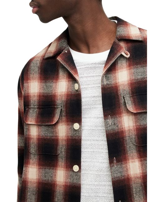 AllSaints Brown Fortunado Plaid Relaxed Fit Button-up Shirt for men