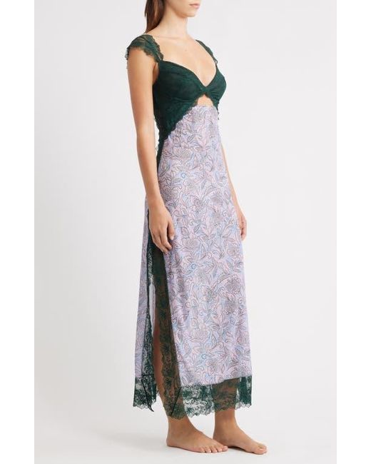 Free People Gray Suddenly Fine Floral Print Cutout Lace Trim Nightgown