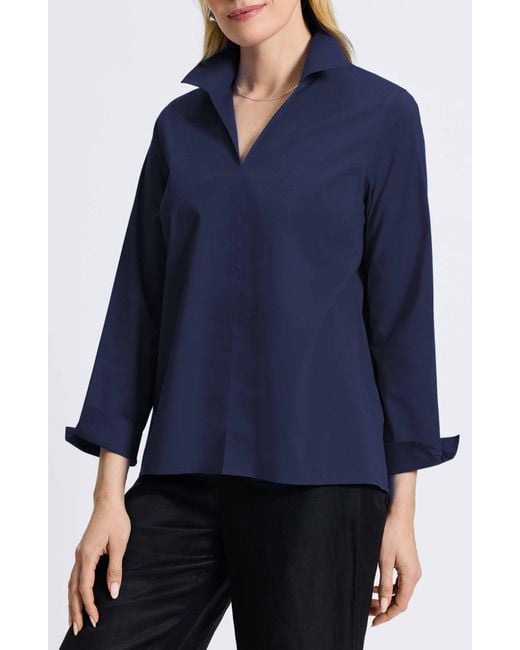 Foxcroft Blue Agnes Split Cuff Popover Blouse
