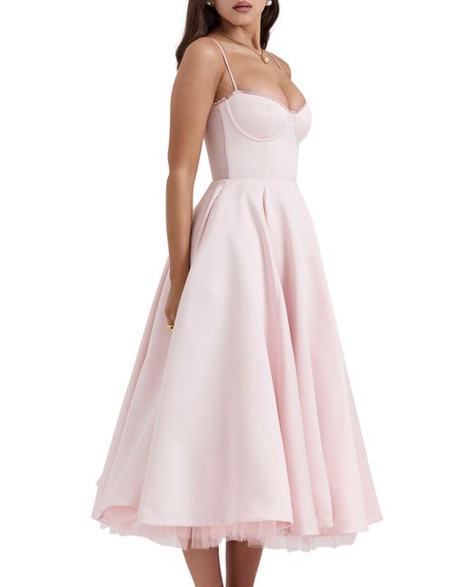 House Of Cb Pink Mademoiselle Bustier Stretch Satin Midi Dress