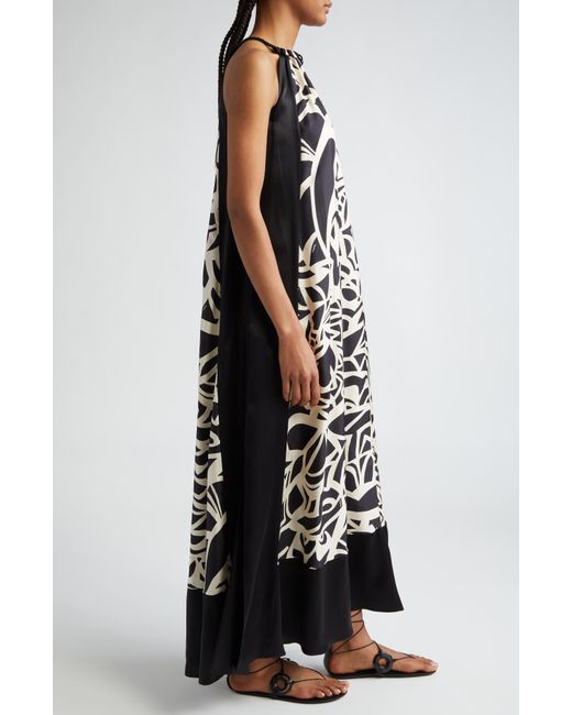 Max Mara White Licenza Print Silk Twill Halter Dress