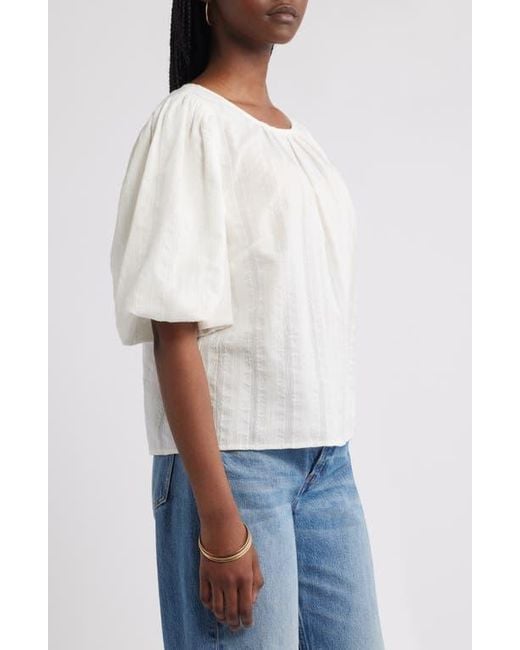 Treasure & Bond White Bubble Sleeve Cotton Dobby Top