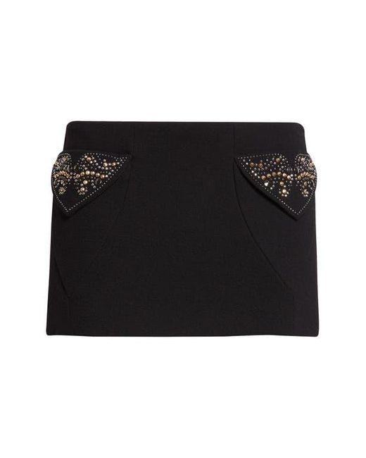 Versace Black Embellished Wool Crepe Miniskirt