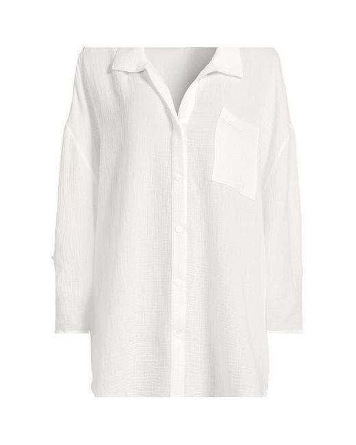 Lands' End White Oversized Gauze Button Front Cover-Up Shirt