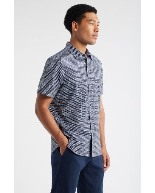 Nordstrom Blue Check Short Sleeve Stretch Button-Up Shirt for men