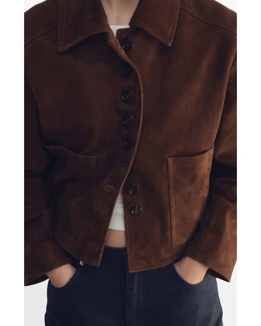 Mango Brown Suede Button Front Crop Jacket