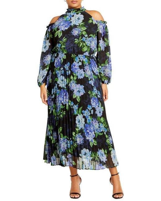 City Chic Women's Green Promise Floral Cold Shoulder Long Sleeve