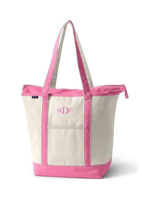 Lands' End Pink Zip Top Long Handle Canvas Tote Bag