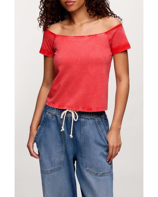 nuuds Red Ease Off The Shoulder Top