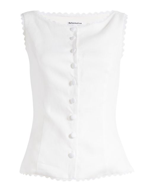 Reformation White Amela Linen Button-up Top