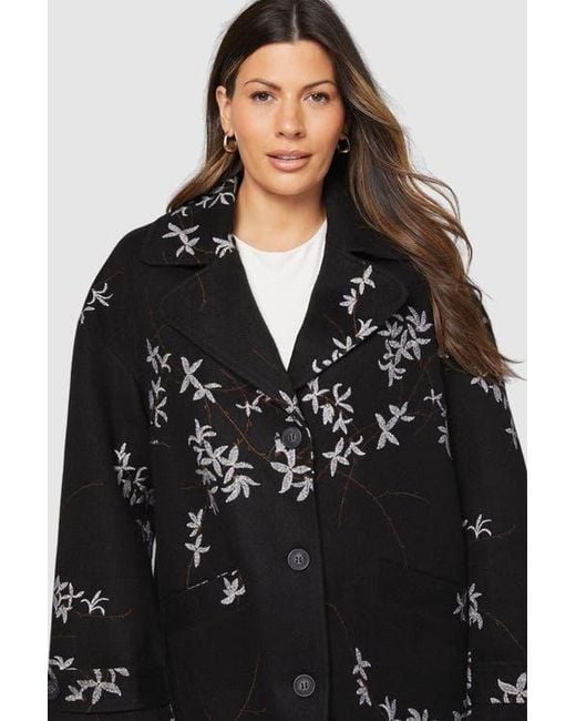Wallis Black Floral Three Button Collared Coat