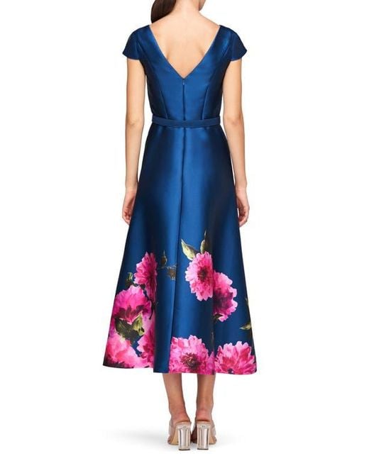 Kay Unger Blue Ina Belted Cocktail Dress