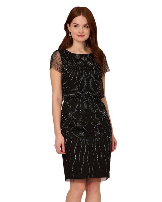 Adrianna Papell Black Beaded Cocktail Dress
