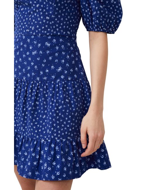 French Connection Blue Print Puff Sleeve Minidress