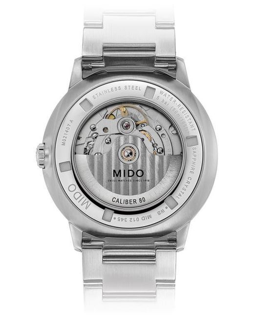 MIDO Gray Commander Gradient Skeletal Automatic Bracelet Watch, 40Mm for men