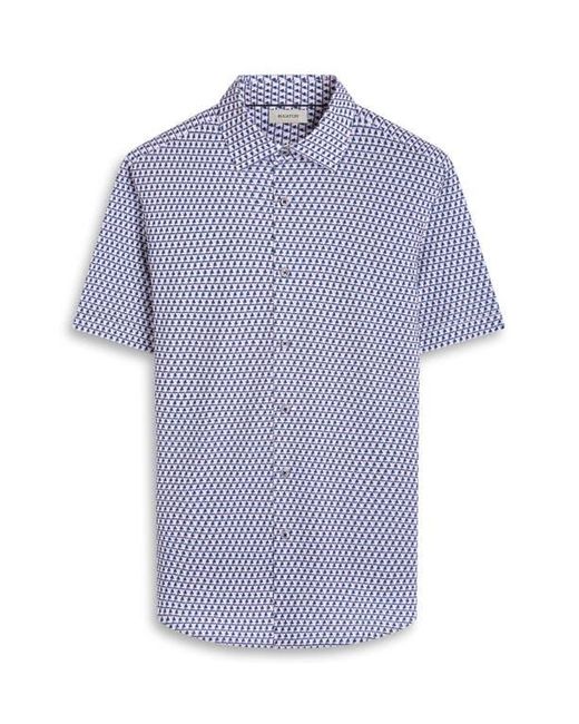 Bugatchi Blue Miles Ooohcotton Geo Print Short Sleeve Button-Up Shirt for men